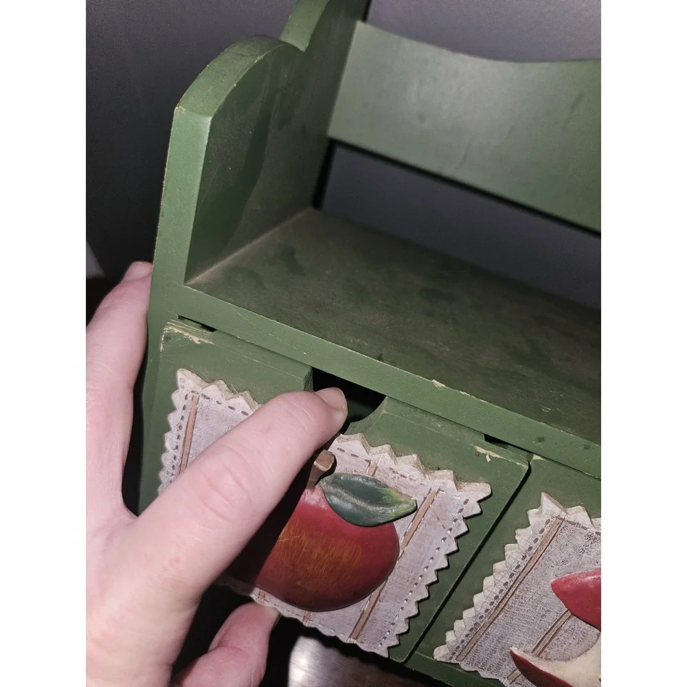 Vintage Wood Wall Shelf Apple Decor Country Kitchen Organizer Drawer